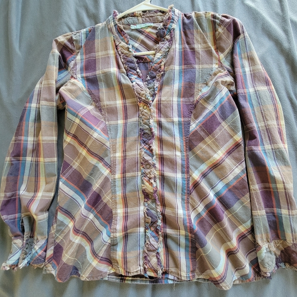 Maurices Plaid Button Down Shirt - Multicolor Spring Pastel - M